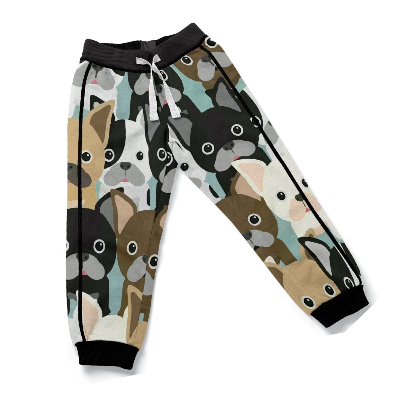 Infantil – Calça de Moletom Grossa Unissex Estampada Macia Para Brincar Doguinhos Filhotes Marrom Preto