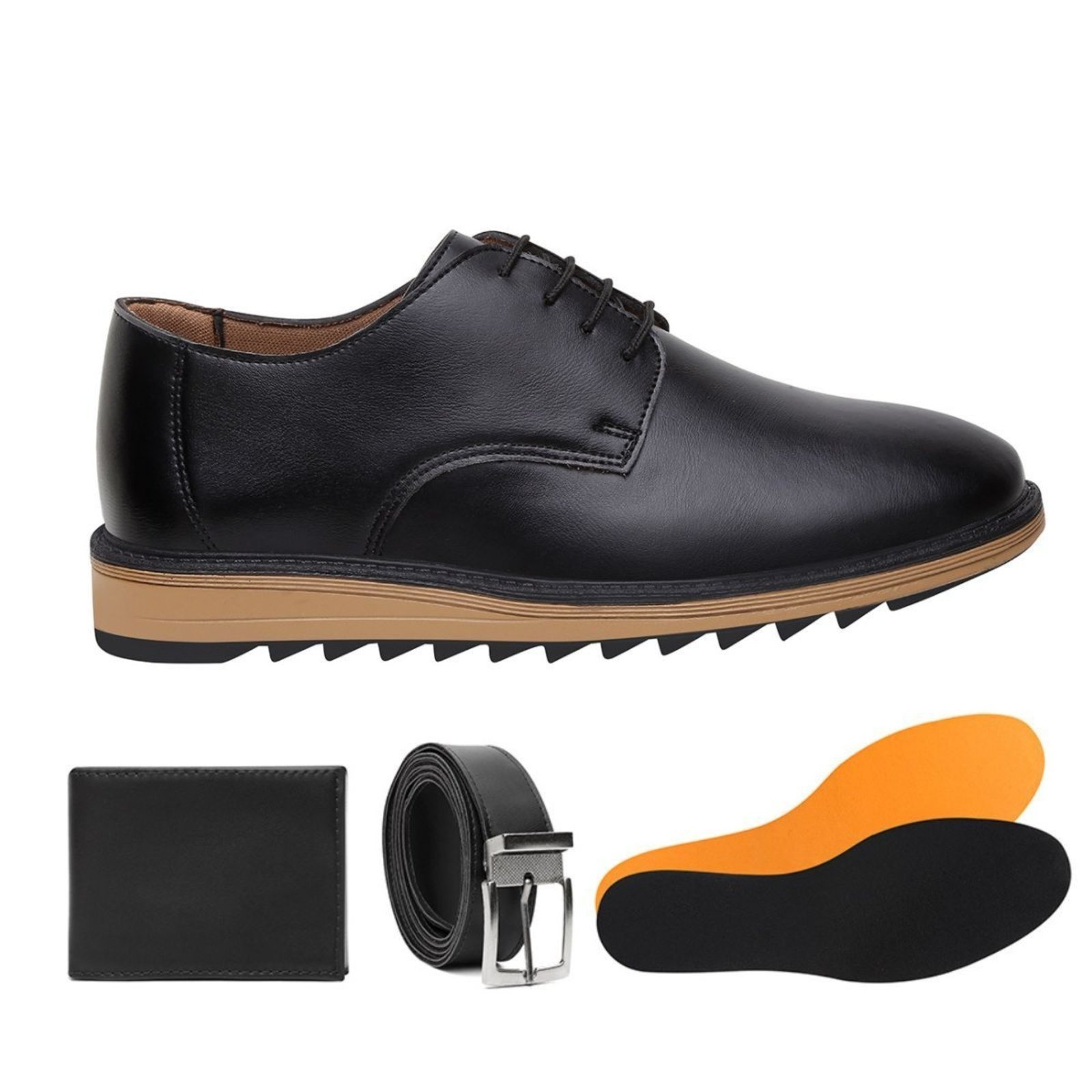 Kit Sapato Masculino Veritimo Mocassim Casual Social Derby Amarrar Cinto e Carteira Preto