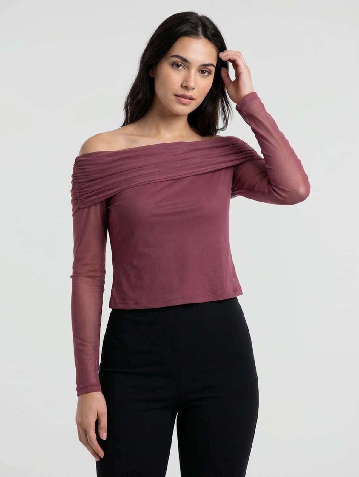 Blusa Tule Ombro a Ombro Autentique Feminina VINHO