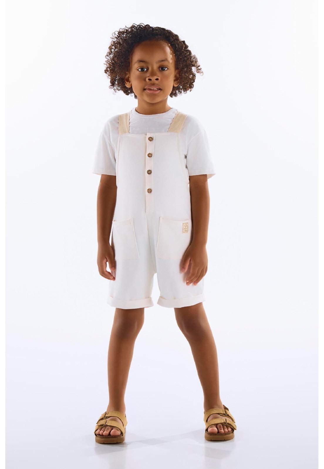 Infantil - Conjunto com Jardineira e Camiseta Up Baby Branco