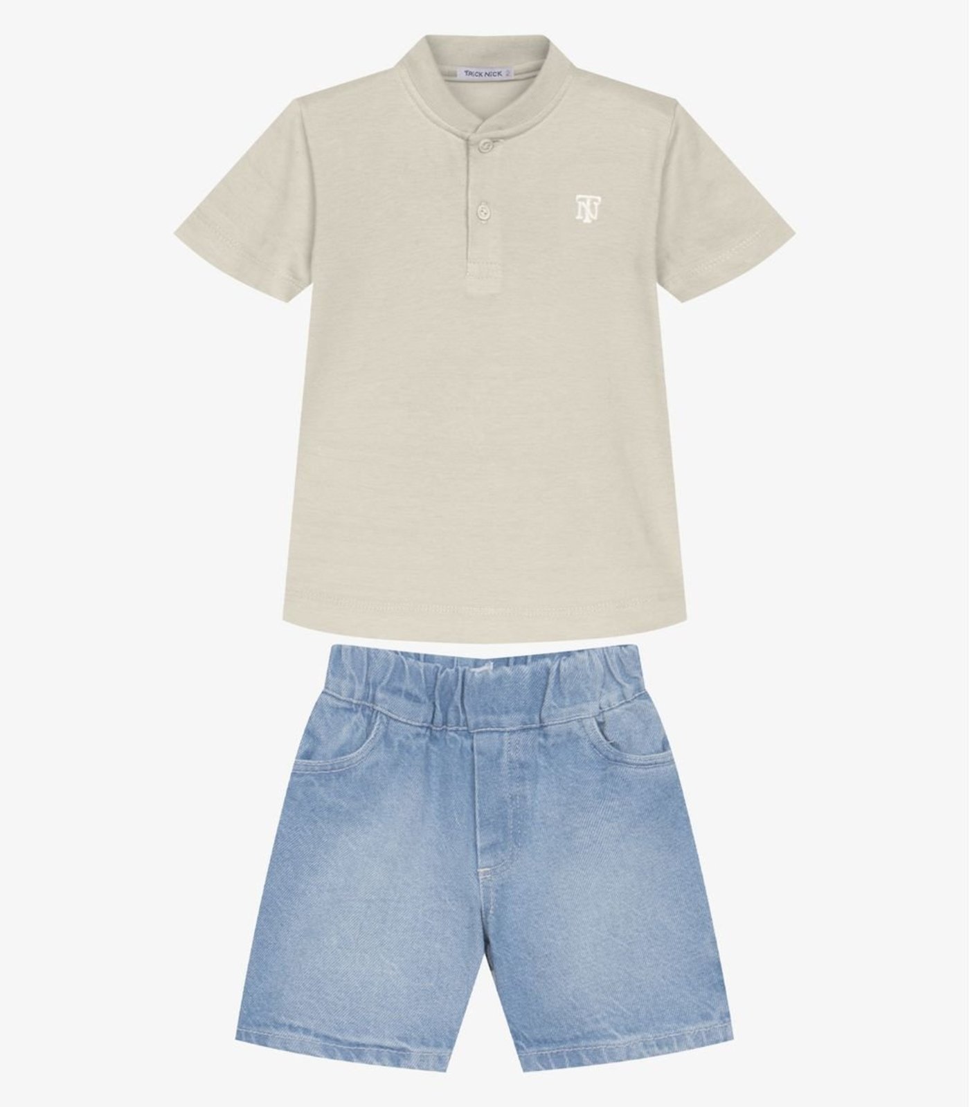 Infantil - Conjunto Camiseta Com Bermuda Trick Nick Bege