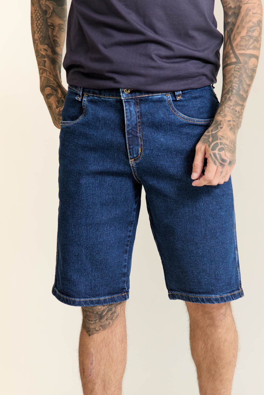 Bermuda Jeans Masculina Slim Fit Escura Lemier Collection Azul