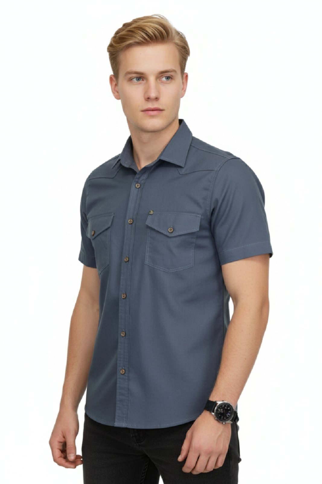 Camisa Manga Curta Amil Modelagem Comfort Algodão Estilo Militar Chumbo 1901 7