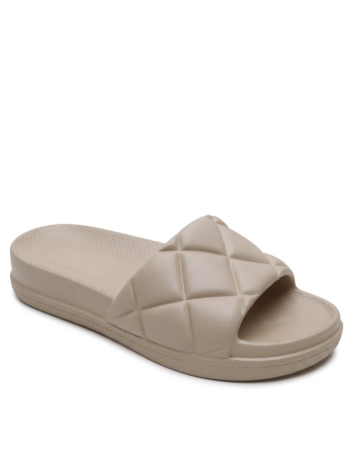 Chinelo Slide Feminino Matelassê EVA Plataforma Confortável Bege