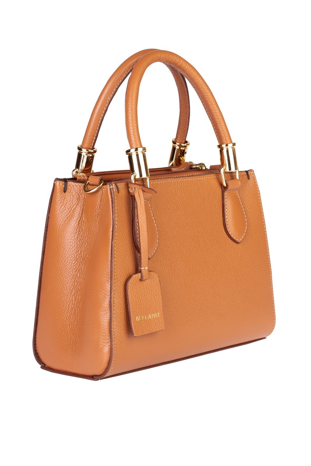 Vista 3 Bolsa Bellaniz Baú De Couro Liso Andressa caramelo Bellaniz caramelo