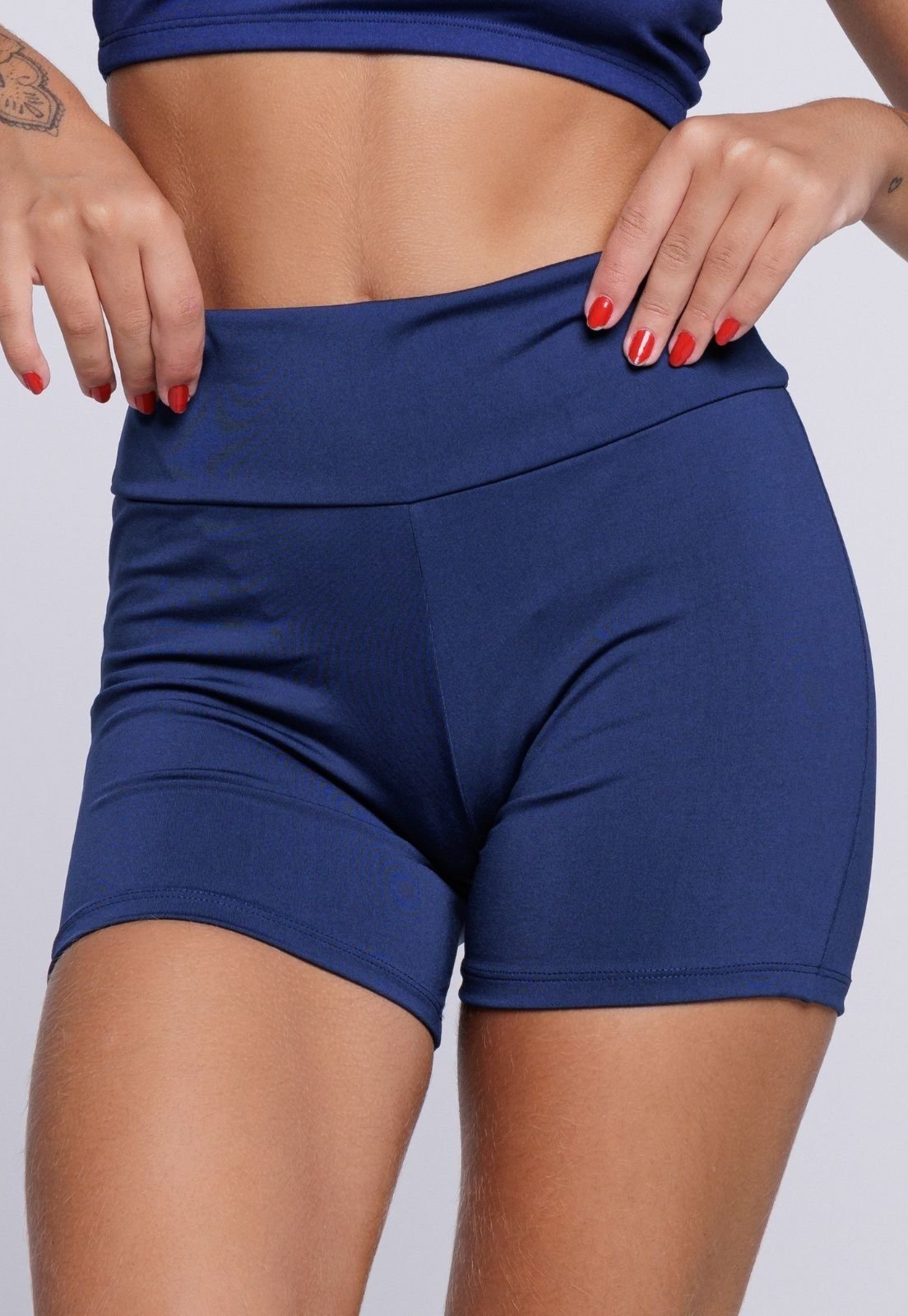 Short Fitness Vekyo Feminino Suplex Liso Academia Azul Marinho