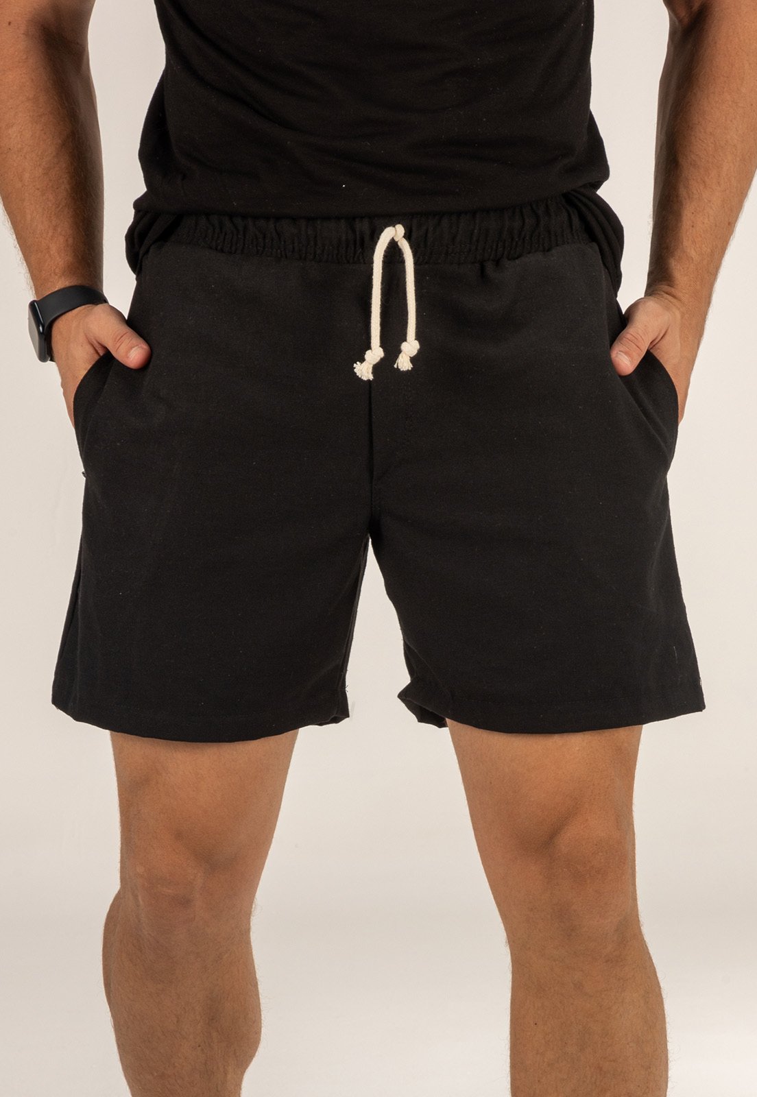 Short Linho Masculino Premium Dulk Bermuda Mauricinho Preto