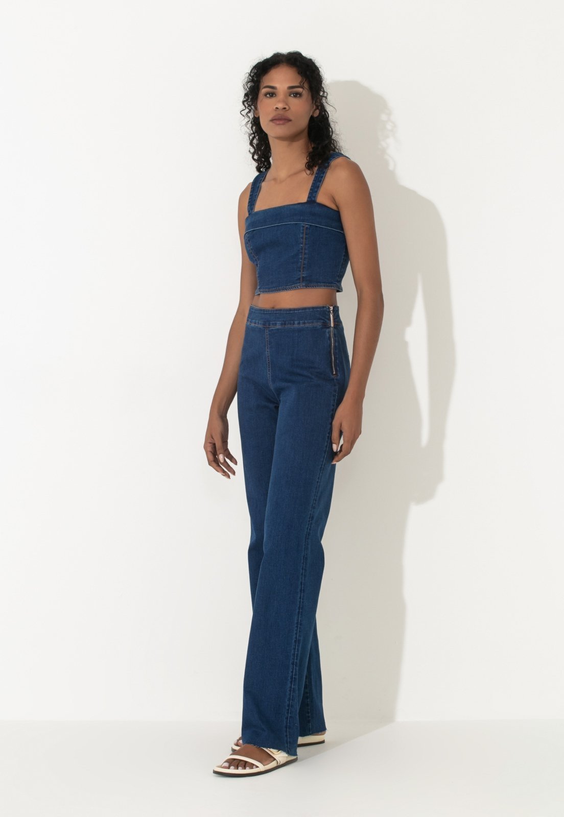 Calça Jeans Traymon Cintura Alta Azul Indigo