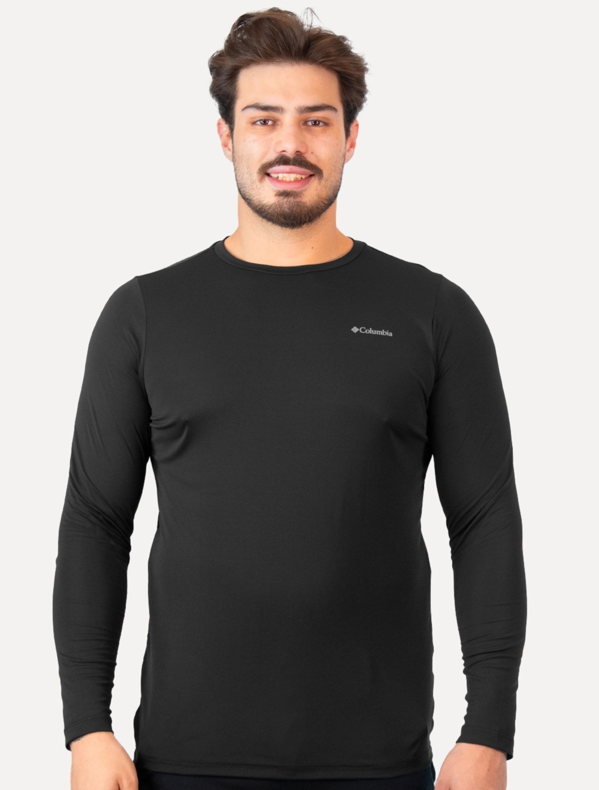 Camiseta Columbia Masculina Manga Longa Neblina Grey Logo Preta