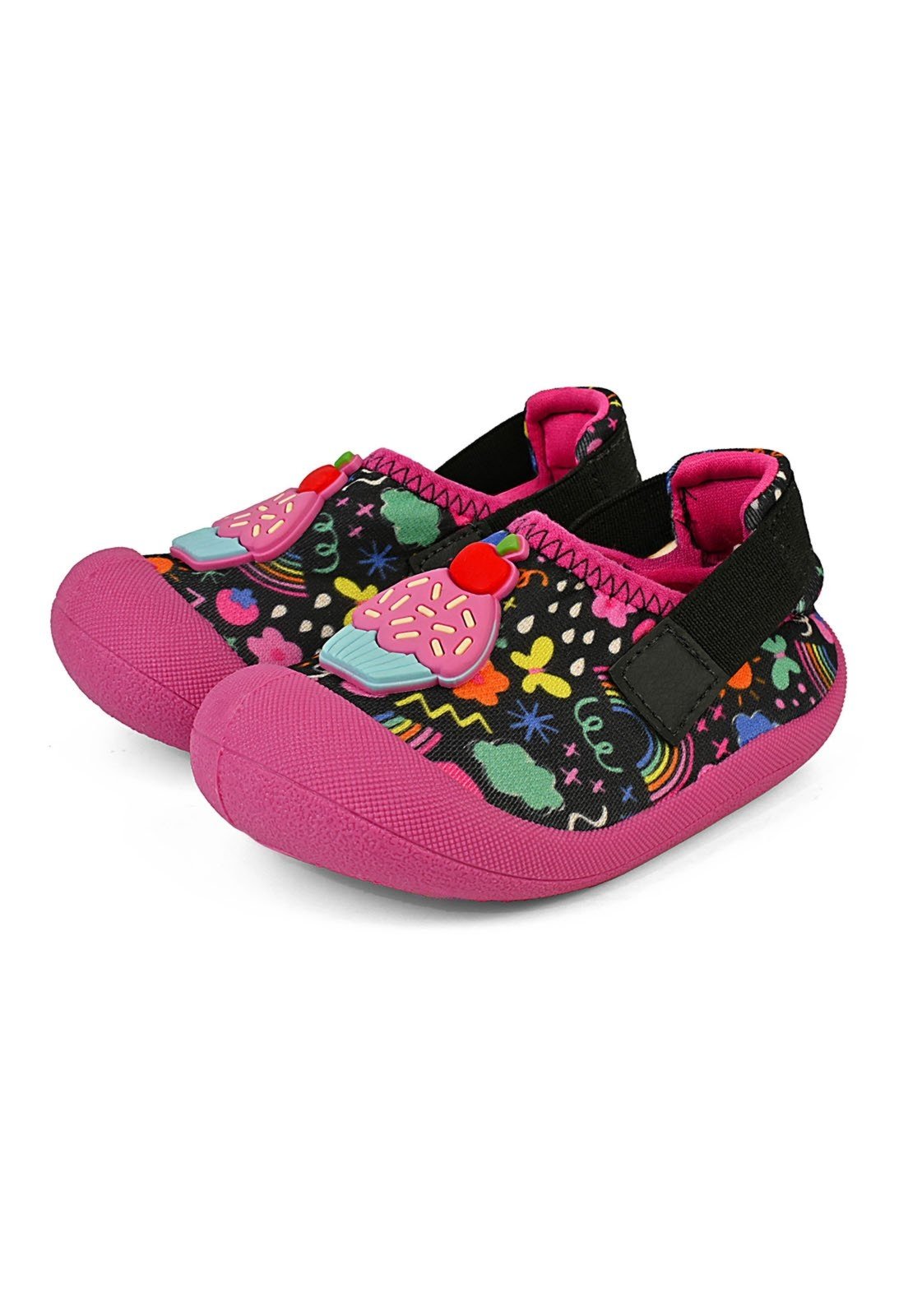 Vista 2 Infantil - Sapatinho Babuche Conforto Slip On Menina Verão Colorido Cupcake pink/preto pink/preto