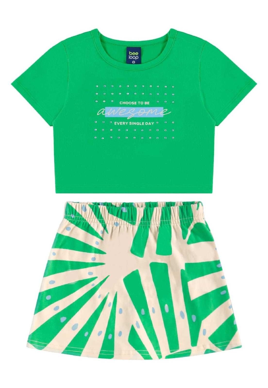Infantil – Conjunto Blusa Cropped e Short-Saia Bee Loop Verde