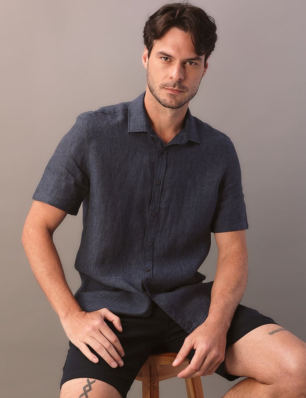 Camisa Masculina Cannes Linen Calvin Klein Jeans - Azul Marinho CKS Premium Label
