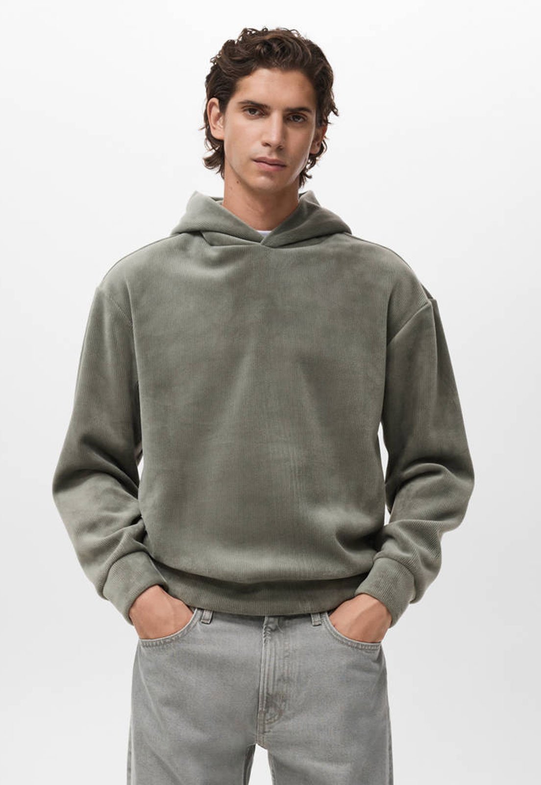 Blusa de Moletom Mango Capuz Canelado Verde
