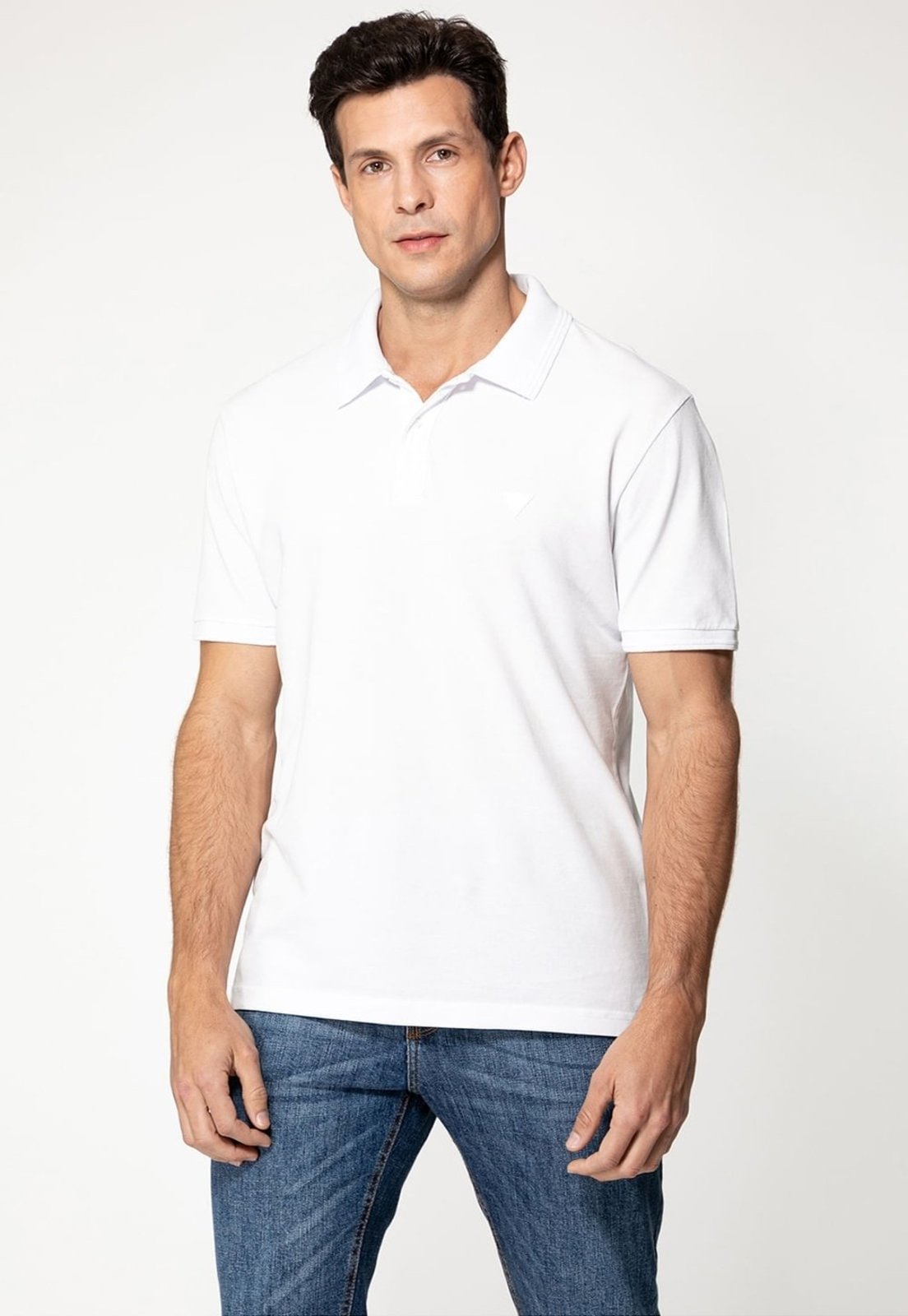 Camisa Polo Guess Gola Estampada Branco