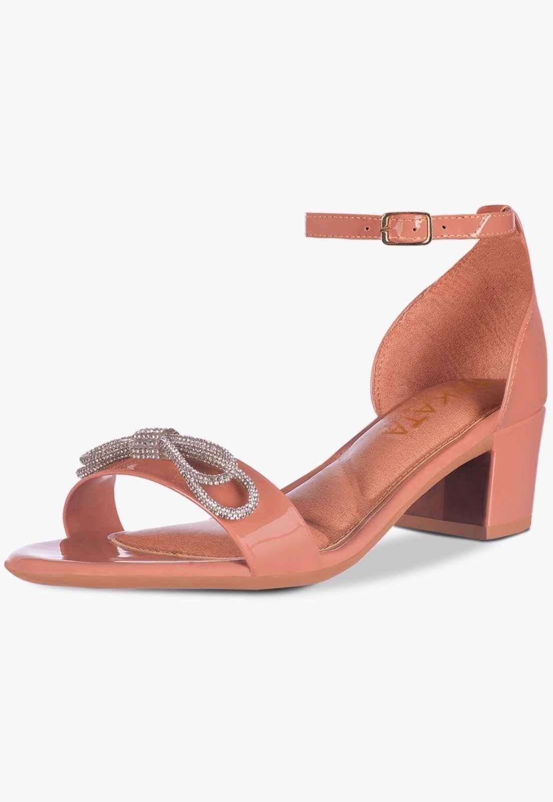 Sandália Feminina Salto Quadrado Bloco Baixo Laço Cristal Nude
