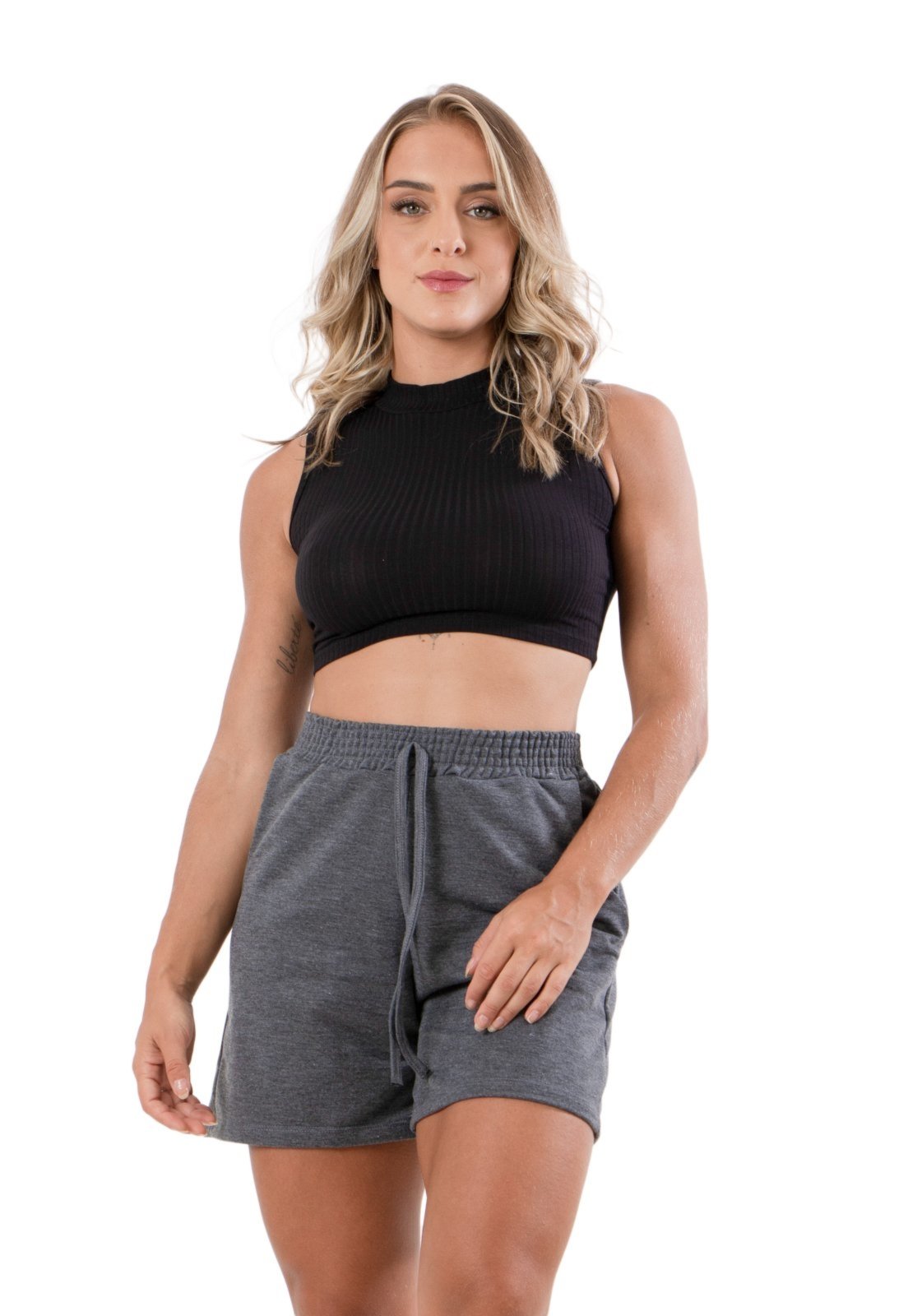Short Diluxo Moletom Ferminino Cinza Claro