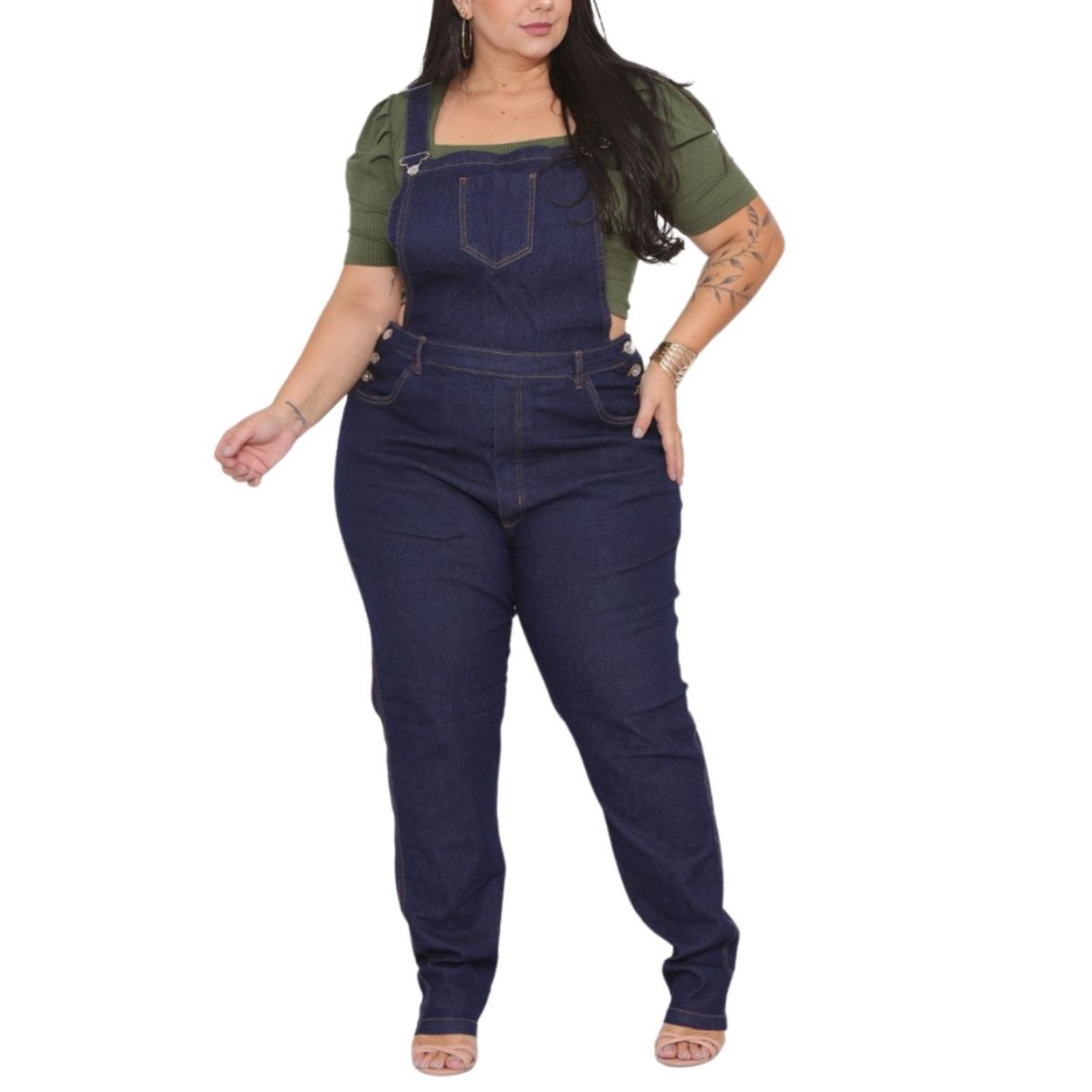 Macacão Jardineira Feminino Azulão Plus Size Alleppo Jeans