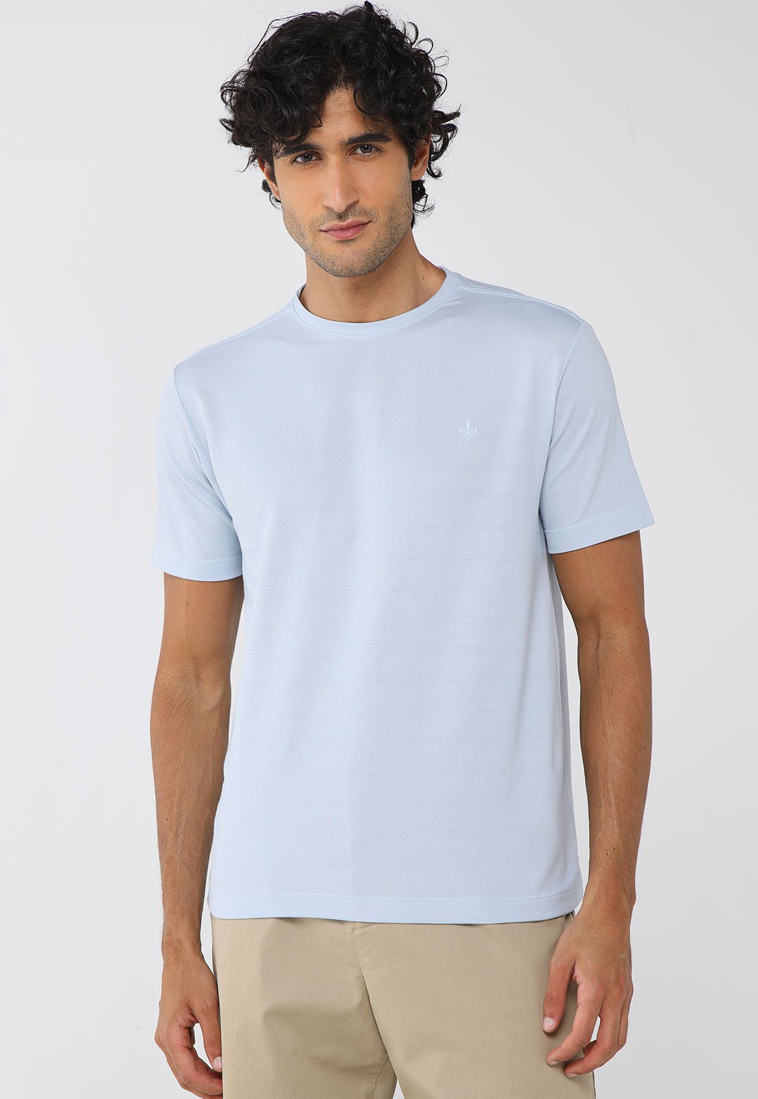 Camiseta Masculina Dudalina Logo Bordado Azul Claro