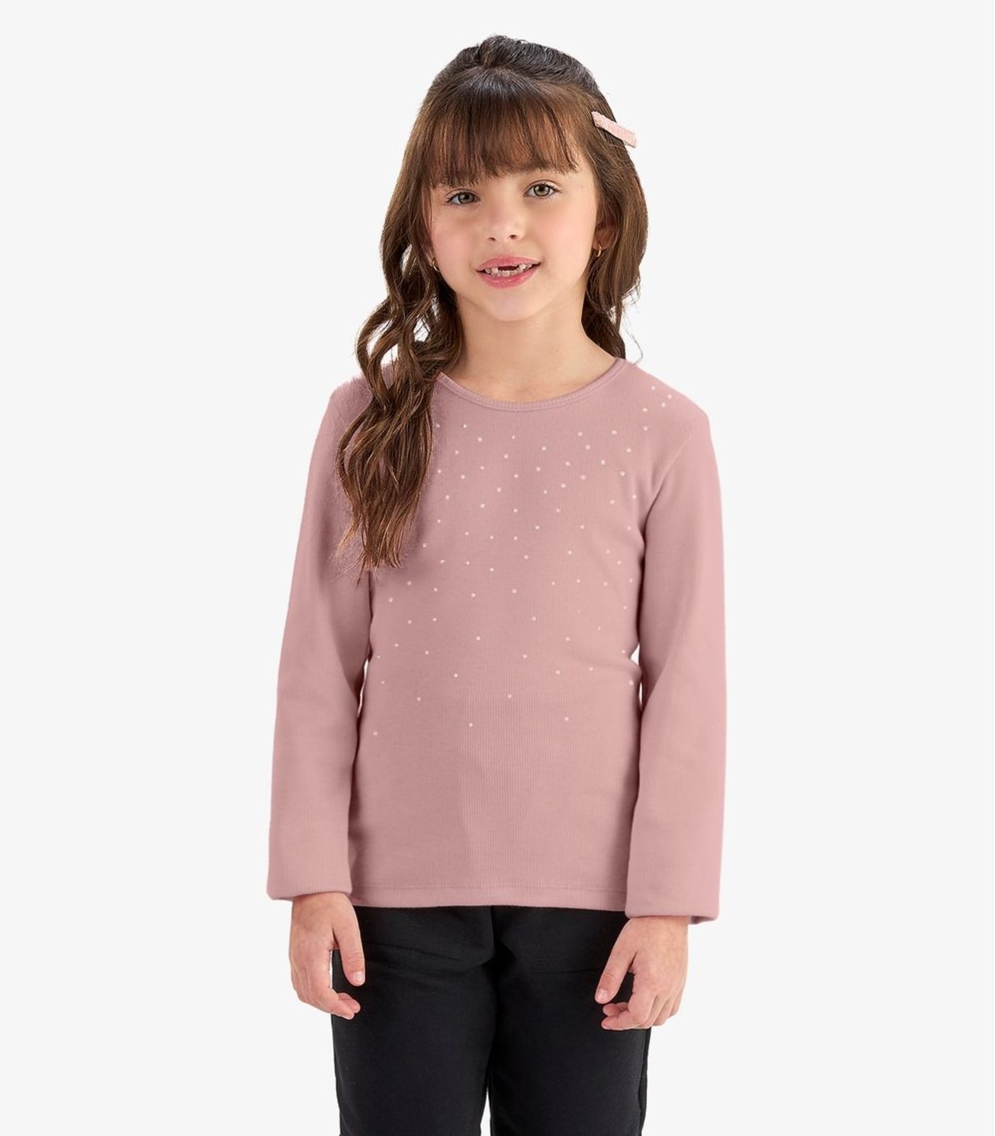 Infantil - Blusa de Manga Longa em Ribana 2x1 Rovi Rosa