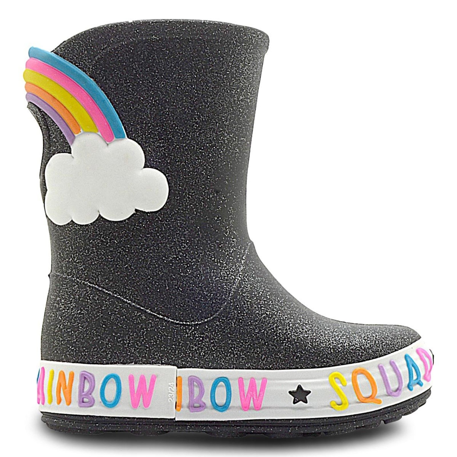 Vista 3 Infantil - Galocha Feminina Plugt Botinha Nuvem Arco Iris Gliter Preta Footz preto Footz preto