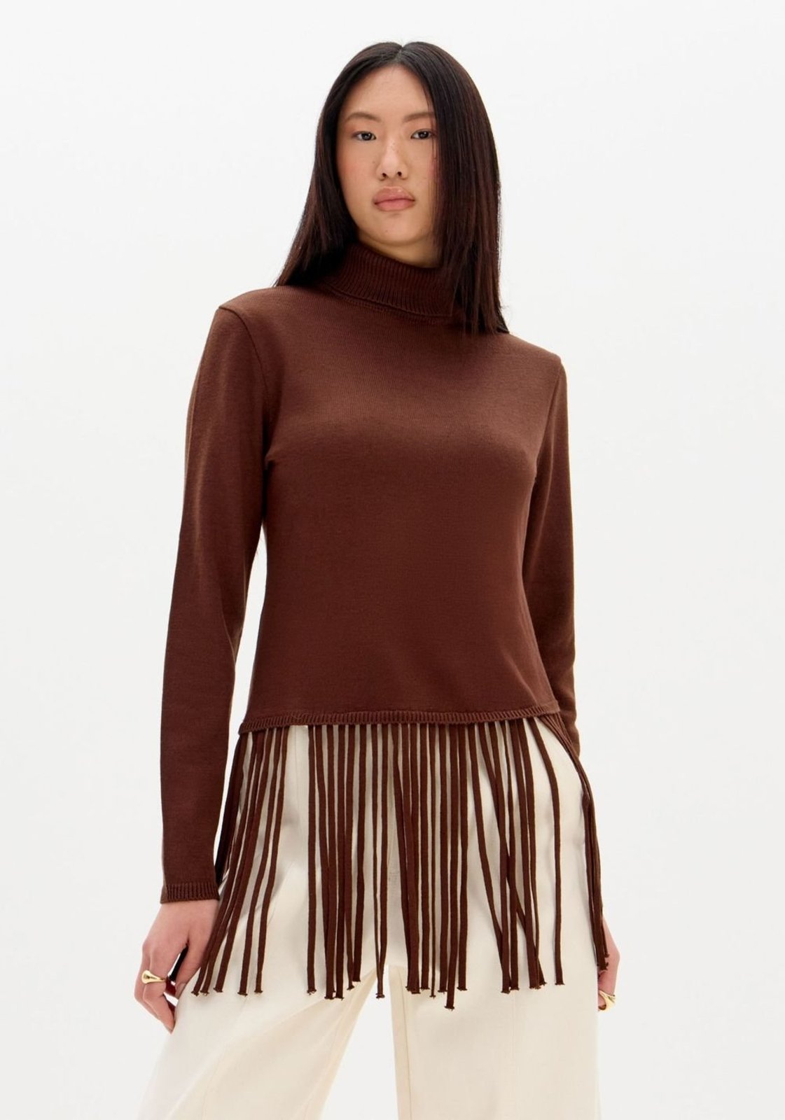Blusa Tricô Manga Longa Com Franjas My Favorite Things