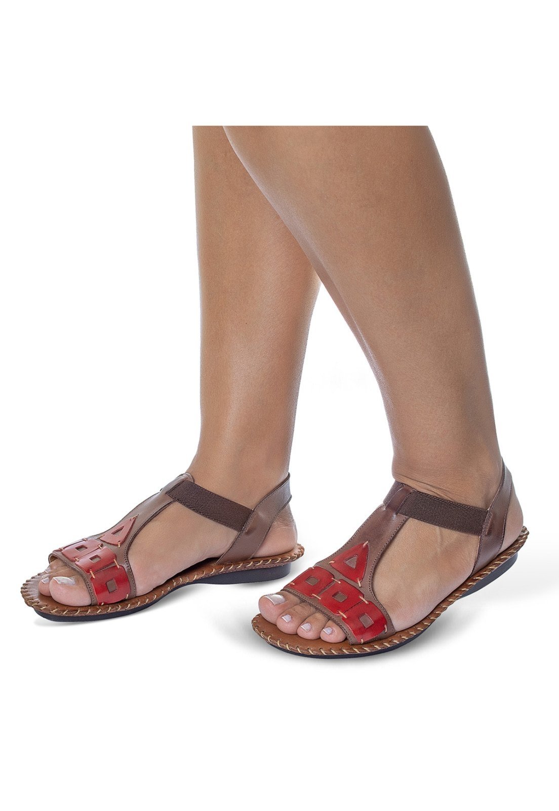 Rasteira feminina rasteirinha Flor D’Couro couro marron conhaque vermelho 2147
