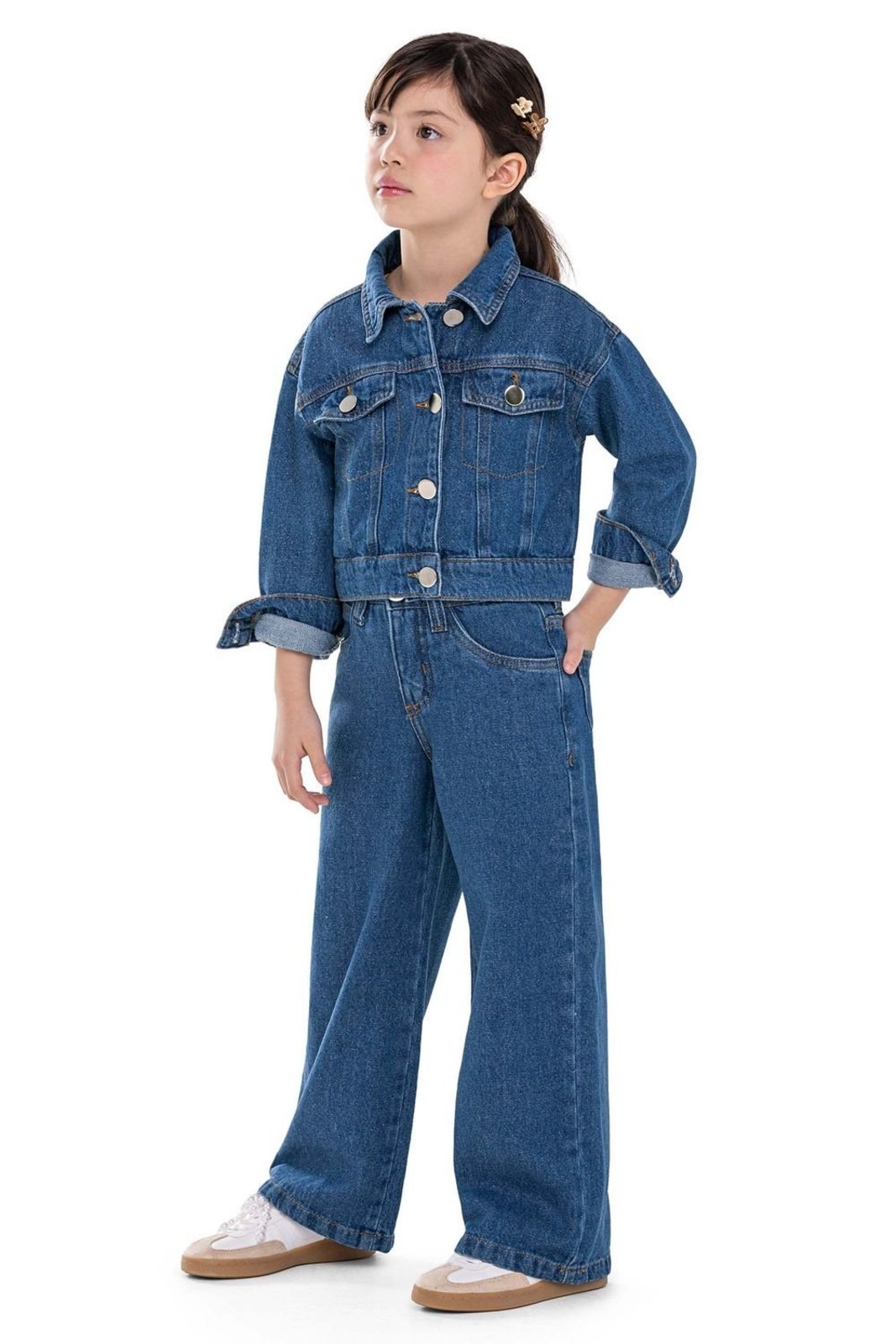 Infantil - Calça Menina Jeans Pantalona Colorittá Azul