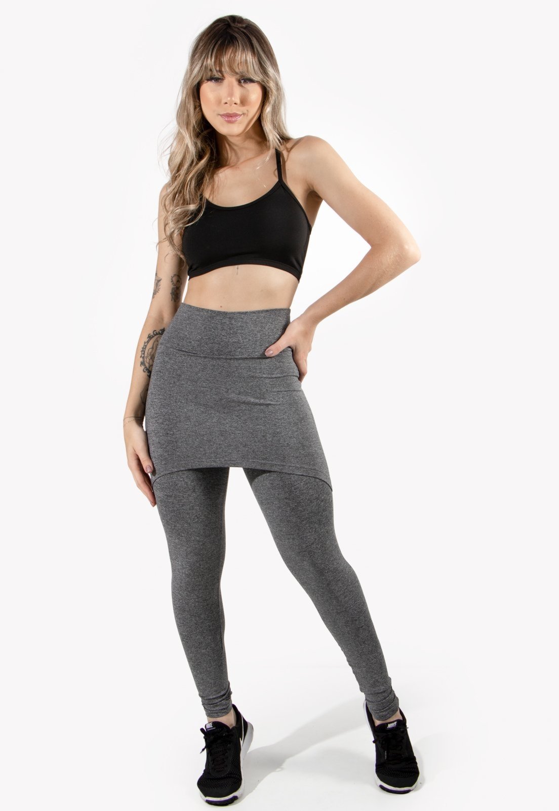 Calça 4 Estações Legging Saia Lisa Feminino Academia Fitness Malhar Cinza