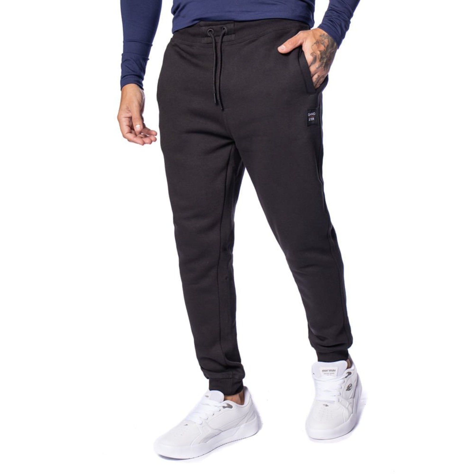 Calça Masculina Gangster Moletom Jogger Básica Preto