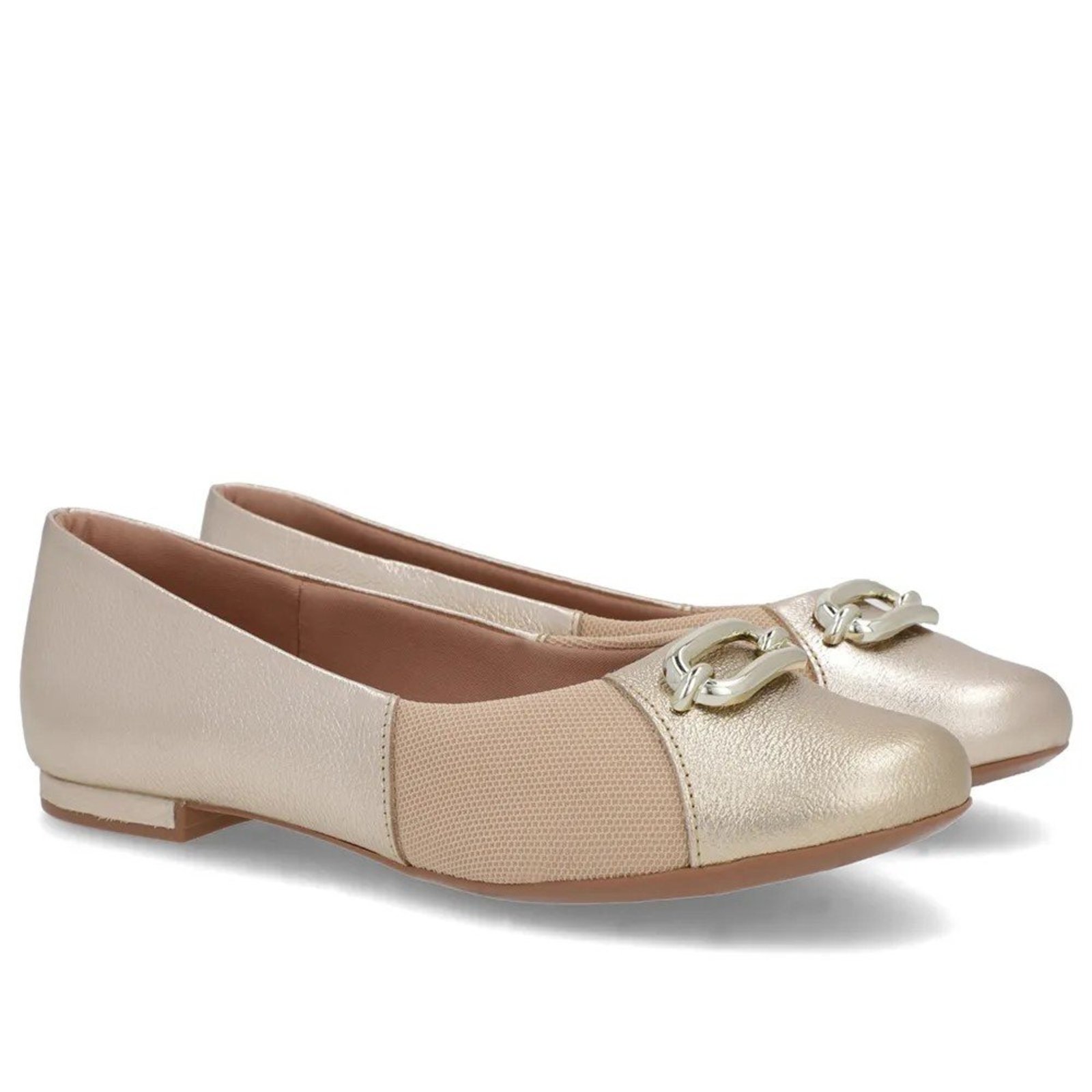 Sapatilha Usaflex Feminina Couro Lateral Tecido Ouro Light