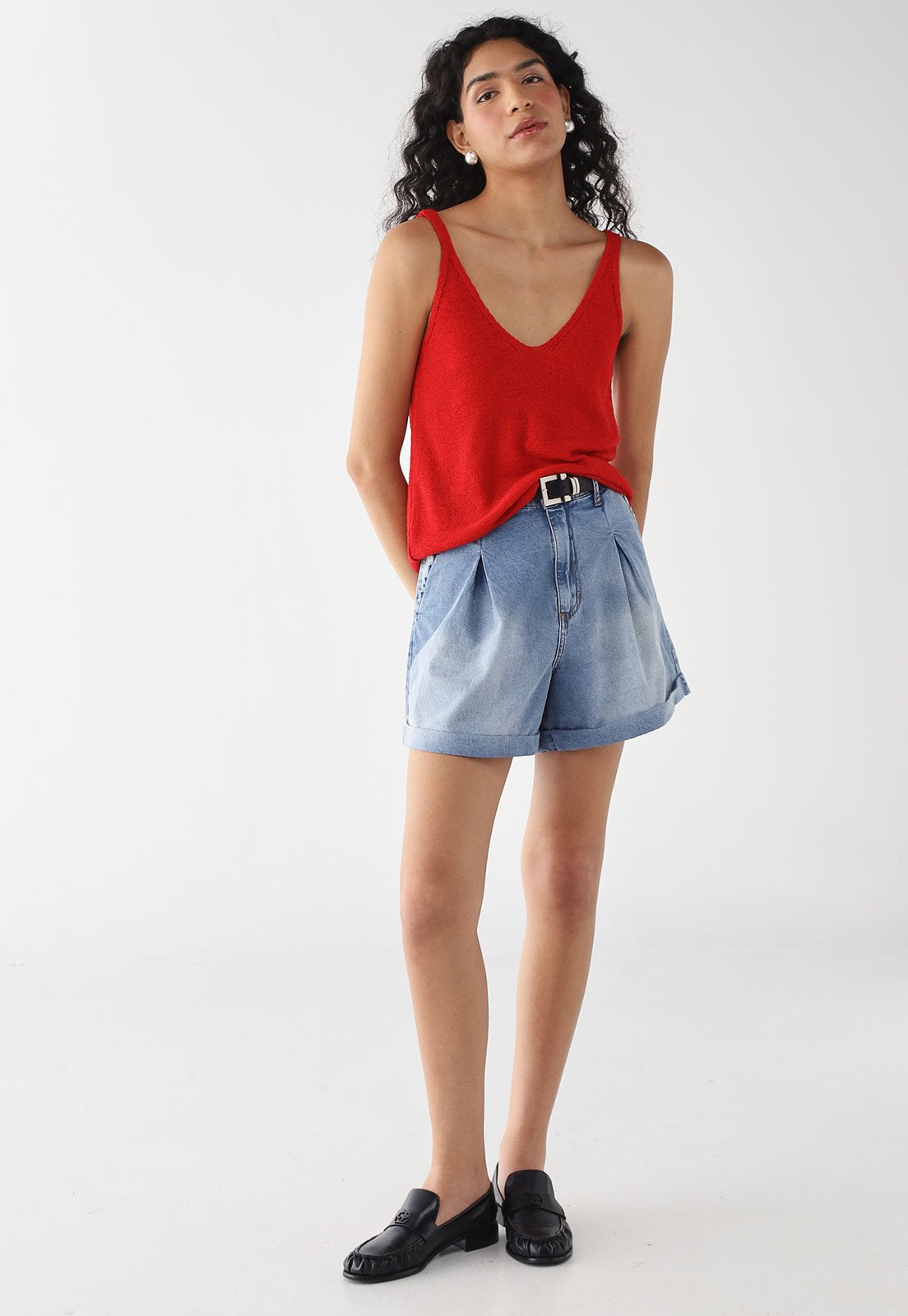 Vista 3 Bermuda Feminina My Favorite High Jeans Claro azul My Favorite azul