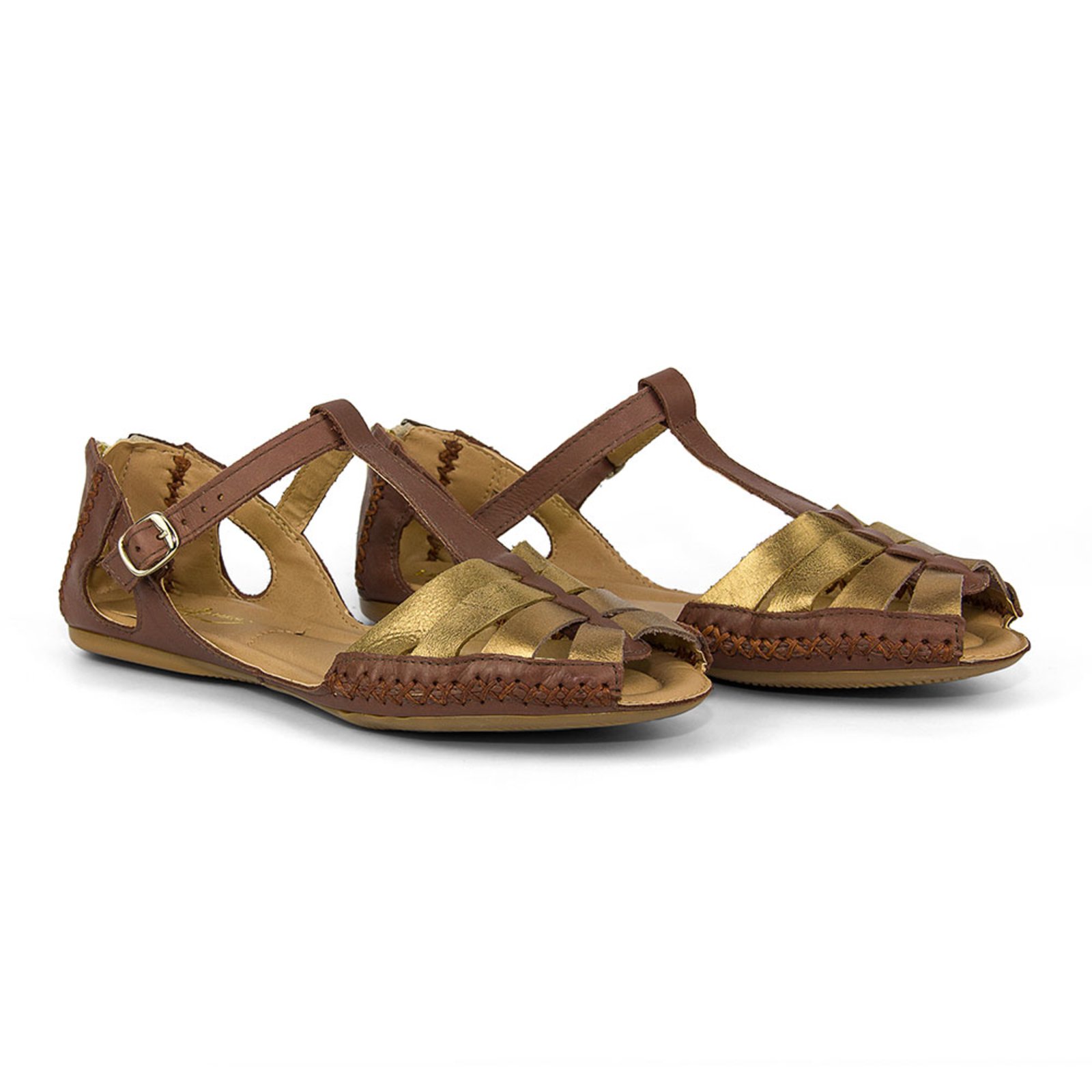 Sandália Rasteira Casual Conforto Macio em Couro Marrom Bronze