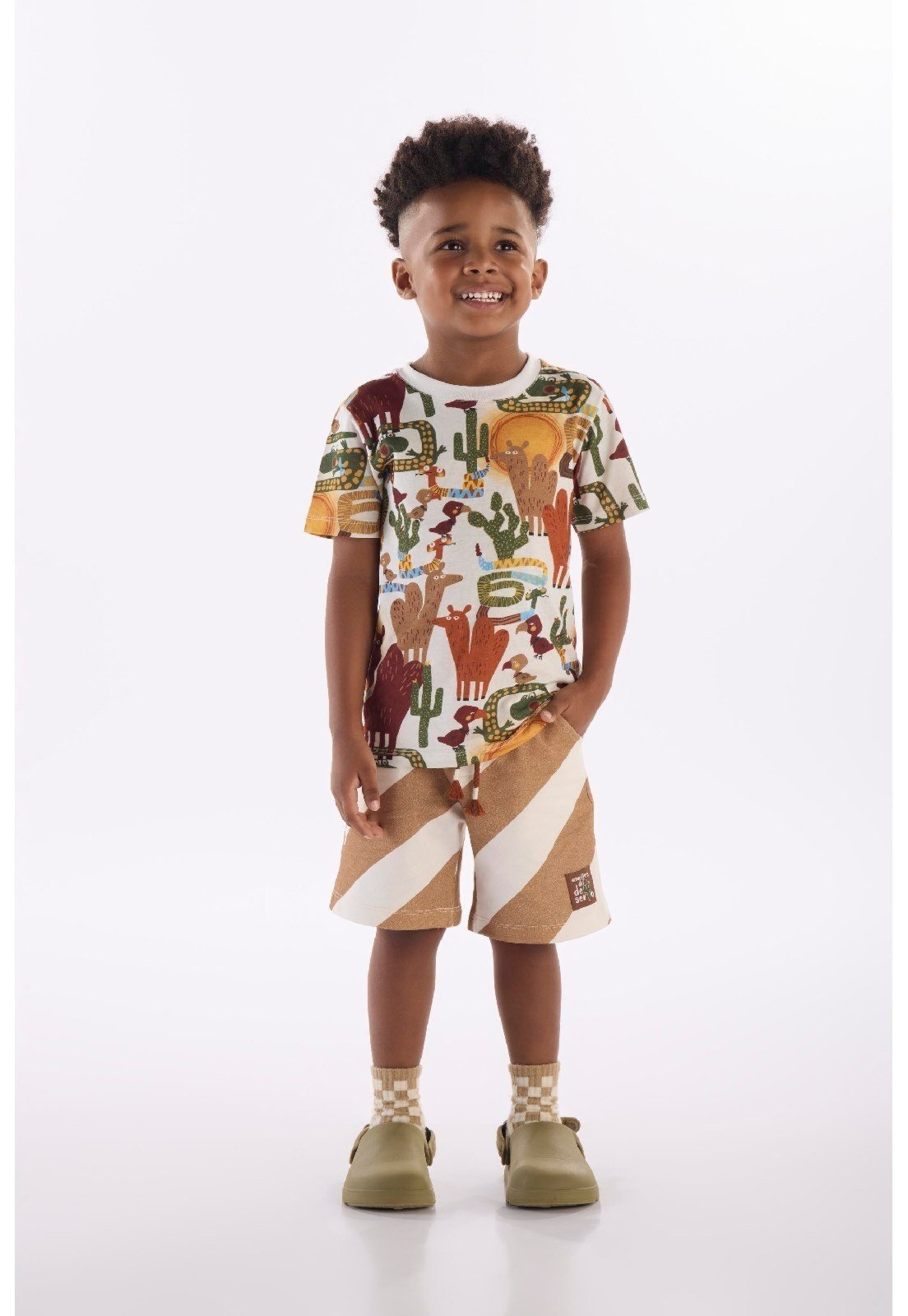 Infantil - Conjunto Menino Camiseta e Bermuda Três e Já Bege