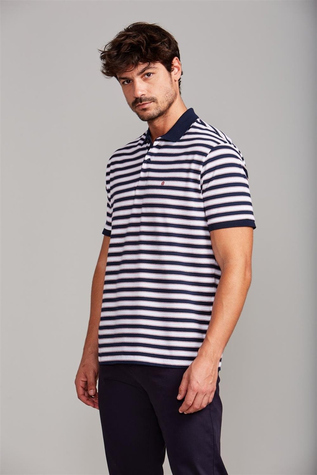 HIGHSTIL Camisa Polo Malha Comfort - Azul Marinho / Branco