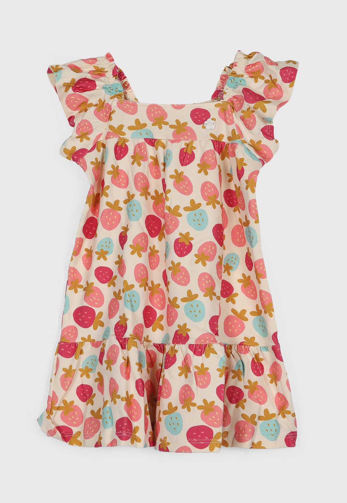 Vestido Brandili Estampa de Morangos Bege