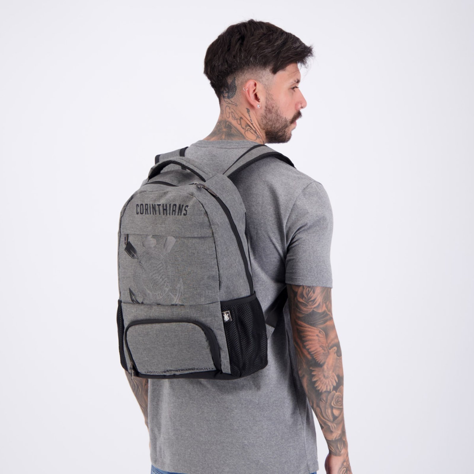 Mochila Corinthians Cinza e Preta