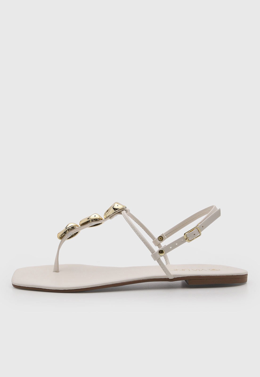Rasteira Feminina VIA UNO Tiras com Aplicações Off-white