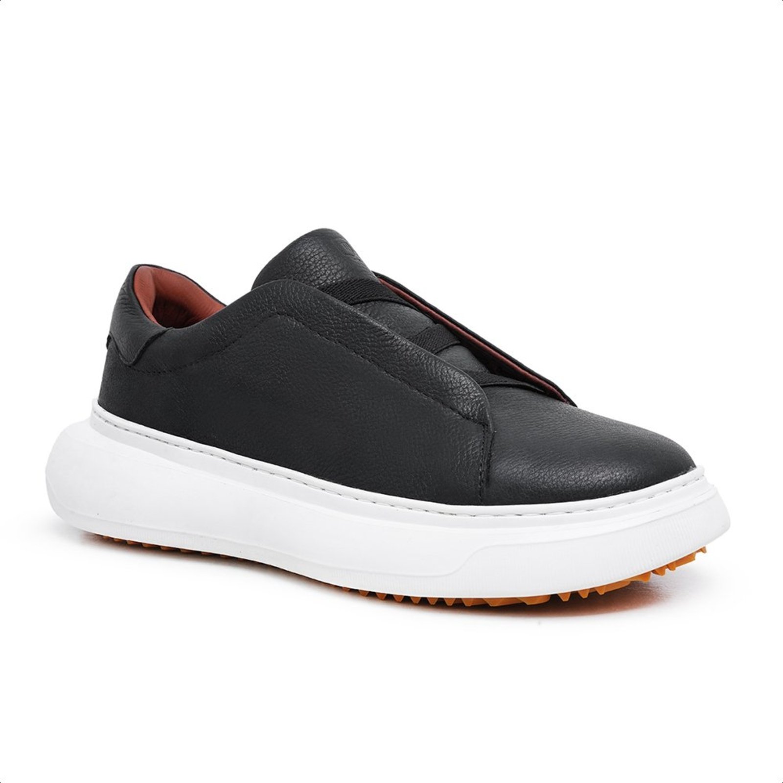 Tênis Casual Masculino Malbork Couro Preto Solado Branco