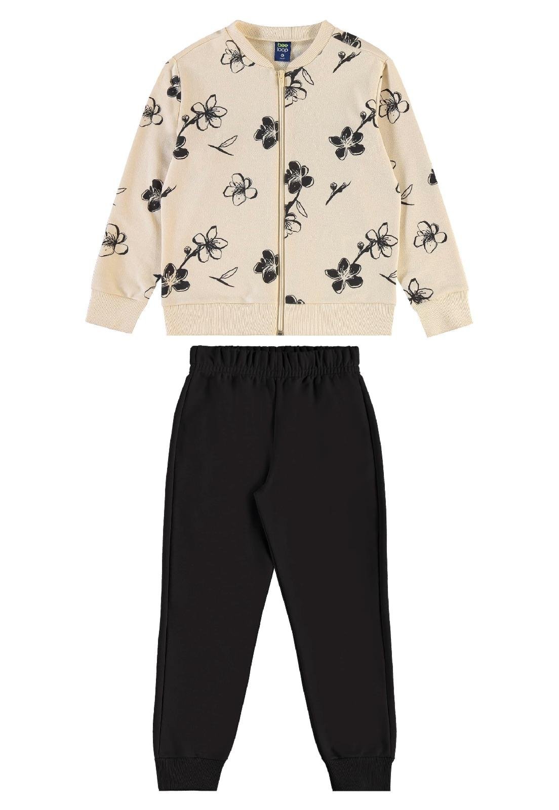 Infantil - Conjunto Jaqueta Floral e Calça Bee Loop Bege