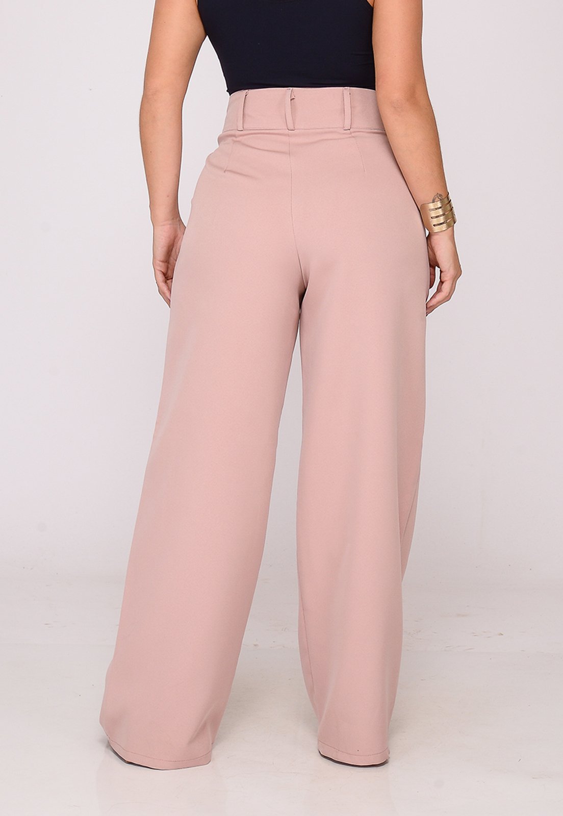 Vista 3 Calça Pantalona Alfaiataria Feminina Social Macaw nude/rosa/rosê nude Macaw nude/rosa/rosê nude