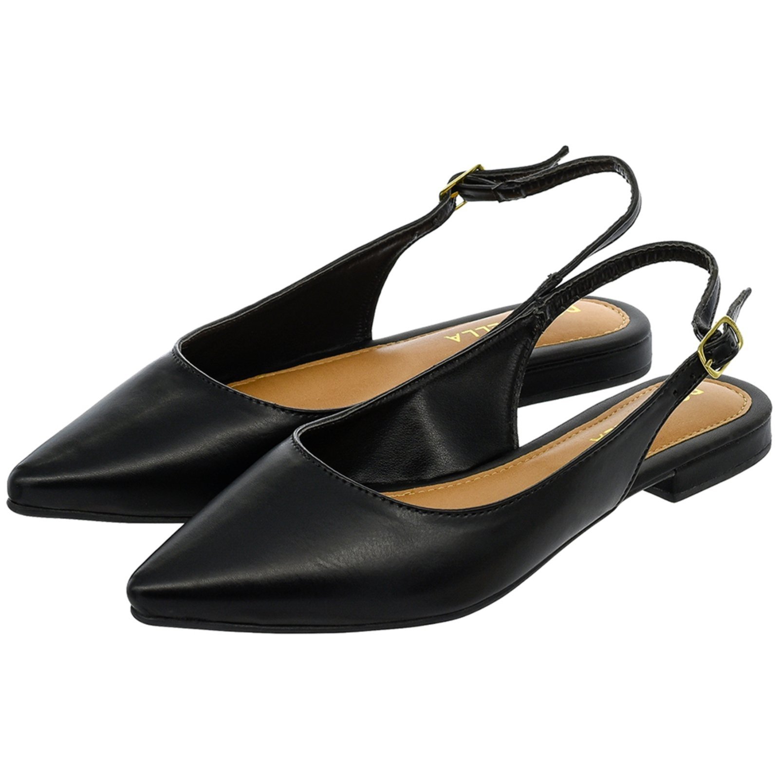 Sapatilha Feminina Bico Fino Mule Slingback CM Calçados Clássica Lisa Preto