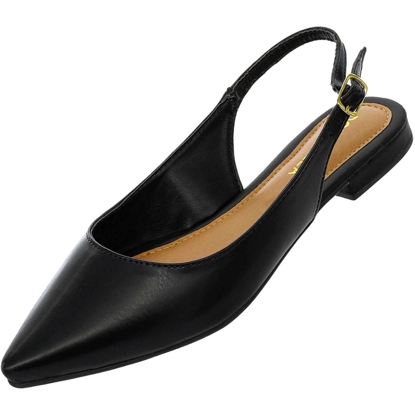 Vista 3 Sapatilha Feminina Bico Fino Mule Slingback CM Calçados Clássica Lisa Monte Shoes preto Monte Shoes preto