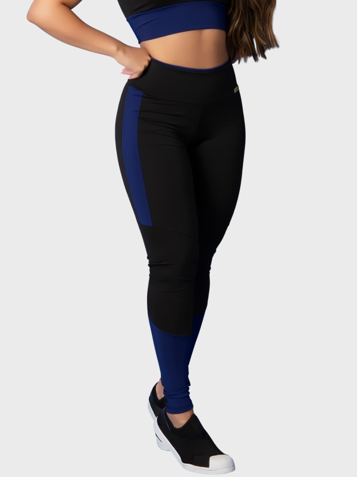 Calça Legging Fitness Tarelles Cintura Alta Preto e Azul Marinho