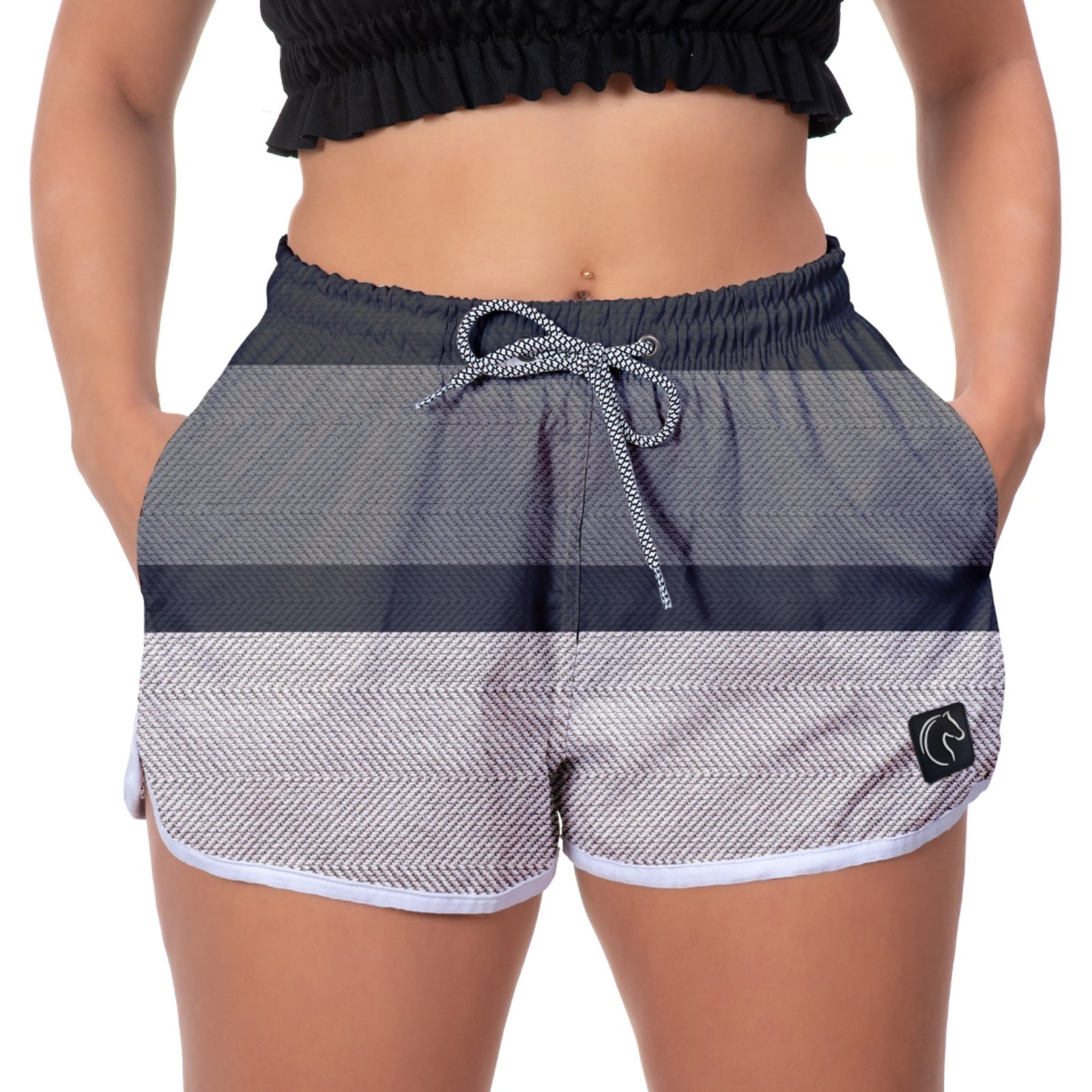 Short Feminino W2 Premium com Elástico e Cordão Ajustável Bolsos Laterais e Secagem Rápida Casual Praia ou Academia Preto Cinza