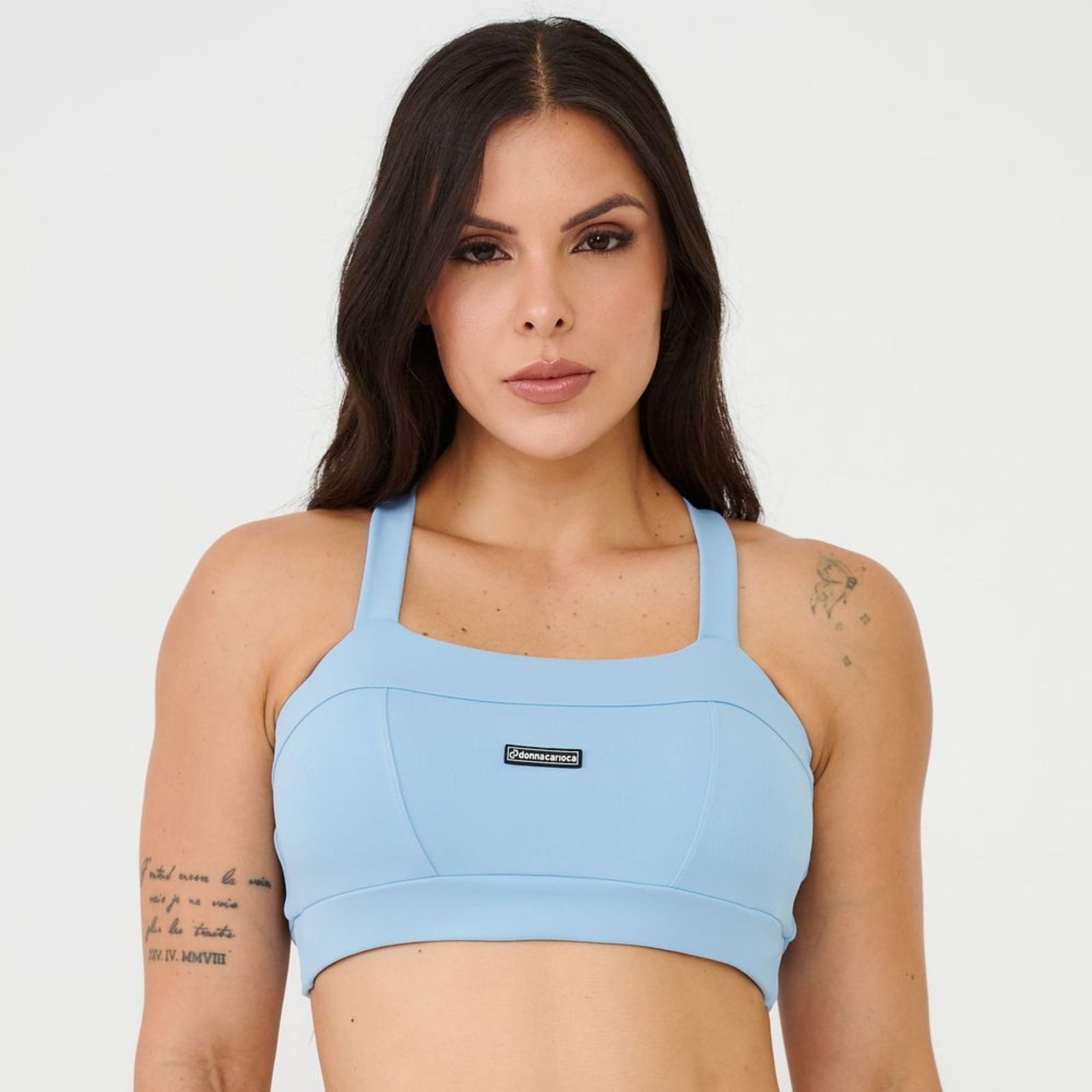 Top Faixa Com Recortes Azul Céu Poliamida Com Bojo Donna Carioca
