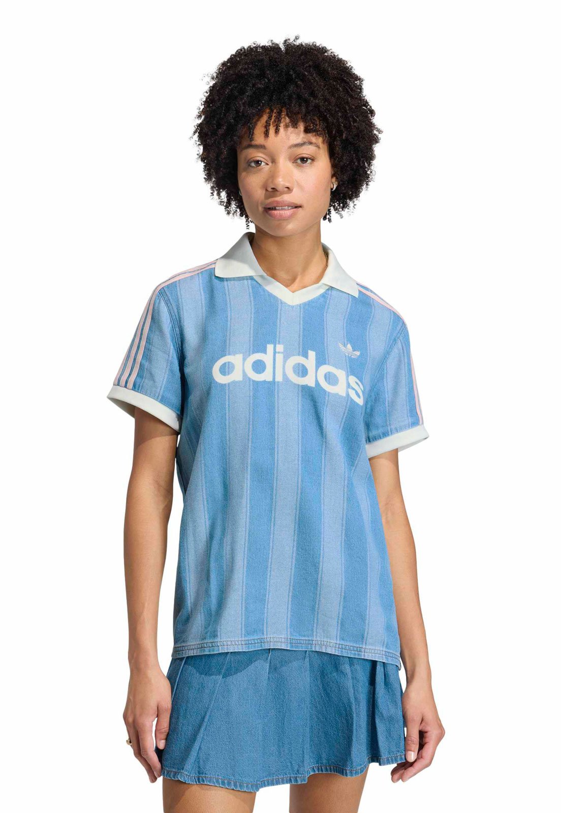 Camiseta Polo Feminina adidas Originals Listrada Azul
