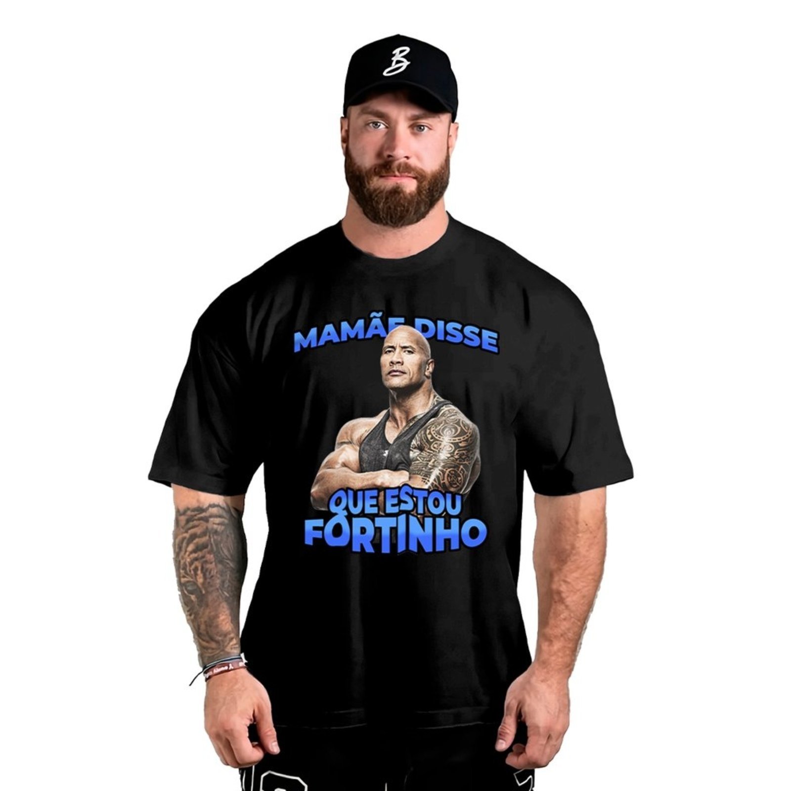 Camiseta Oversized Streetwear Genuine Grit Masculina Larga 100% Algodão 30.1 Mamãe Disse Que Estou Fortinho – Preto – P