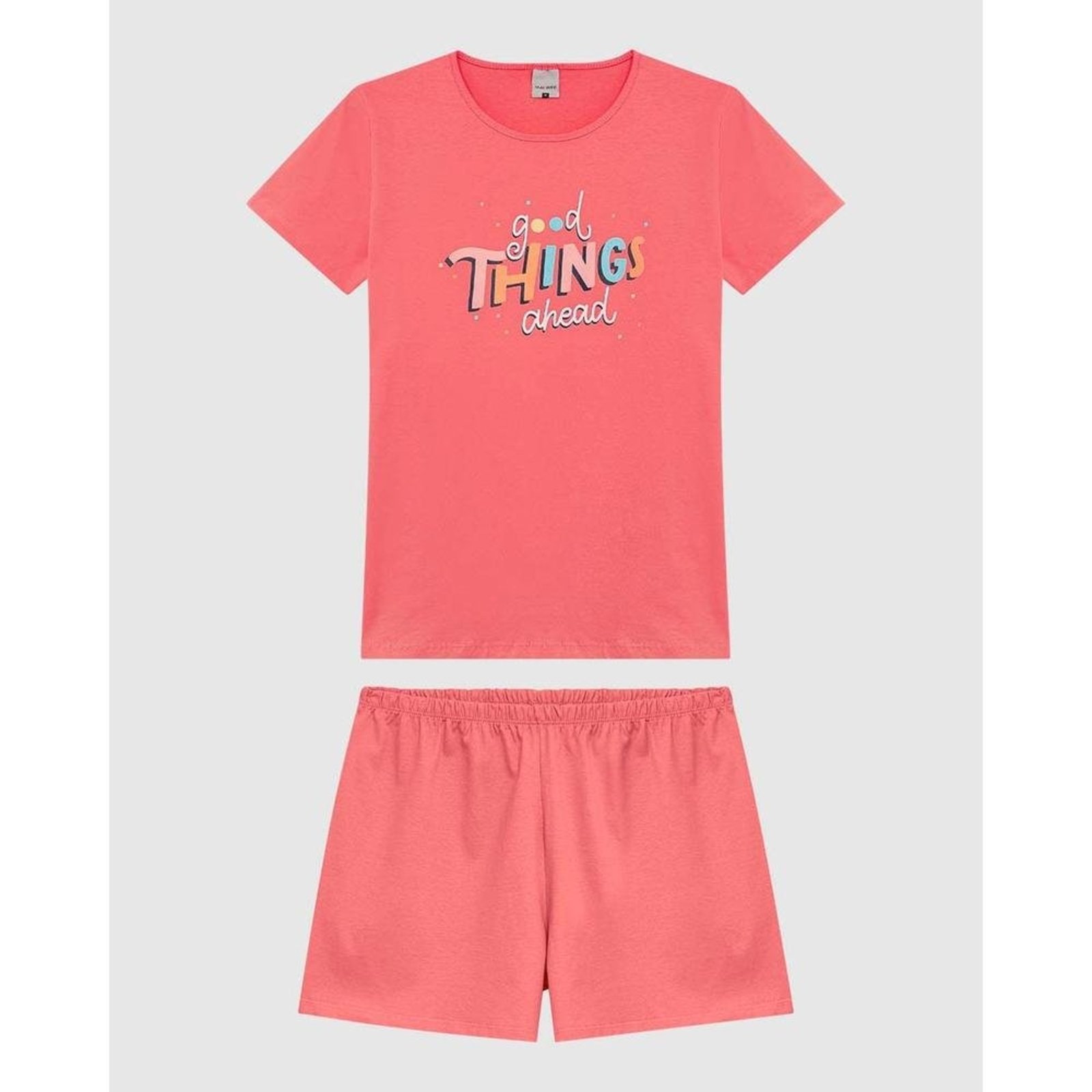 Pijama Feminino Blusa Estampa Lettering Frontal Em Malha Algodão