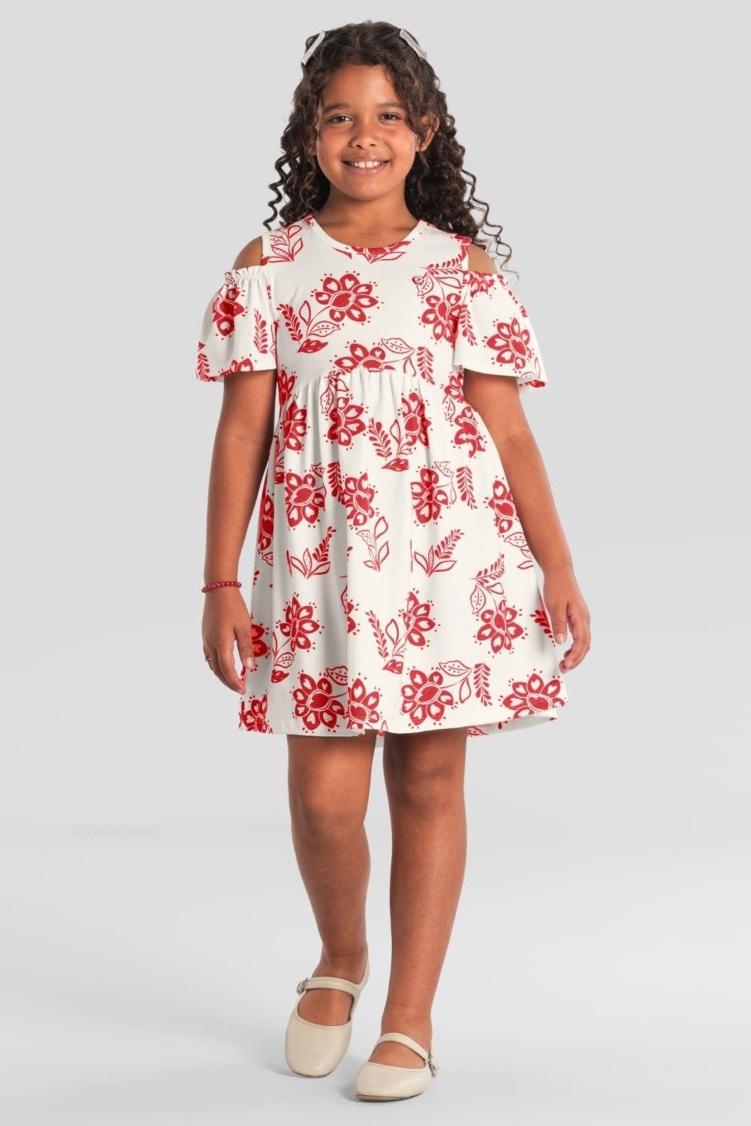 Infantil - Vestido menina com flores Brandili -Vermelho