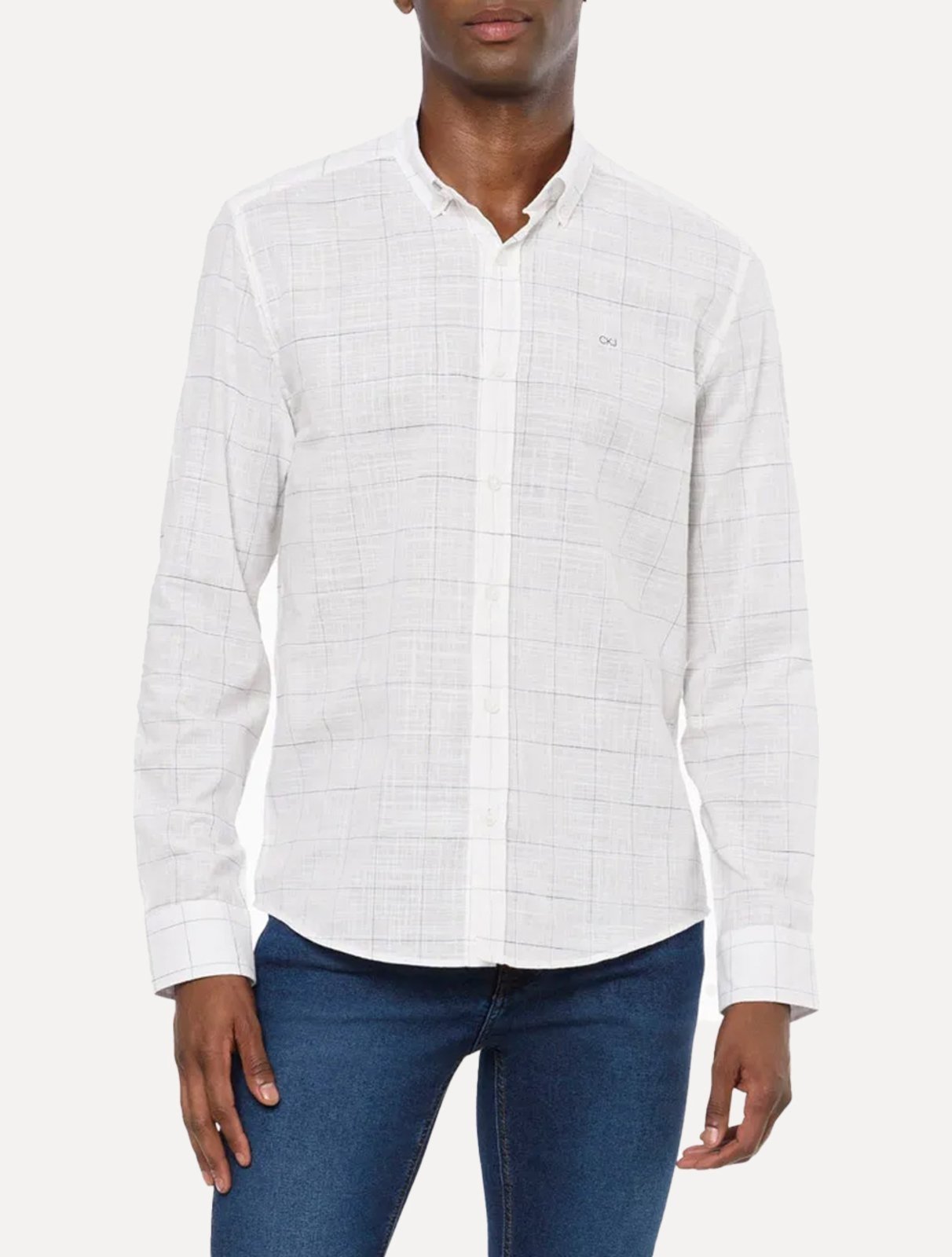Camisa Calvin Klein Jeans Masculina Cotton Flame Check Branca